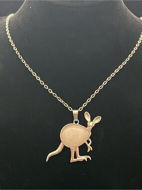 Silver-Tone Quartz Crystal Kangaroo Pendant Necklace | 20” Chain